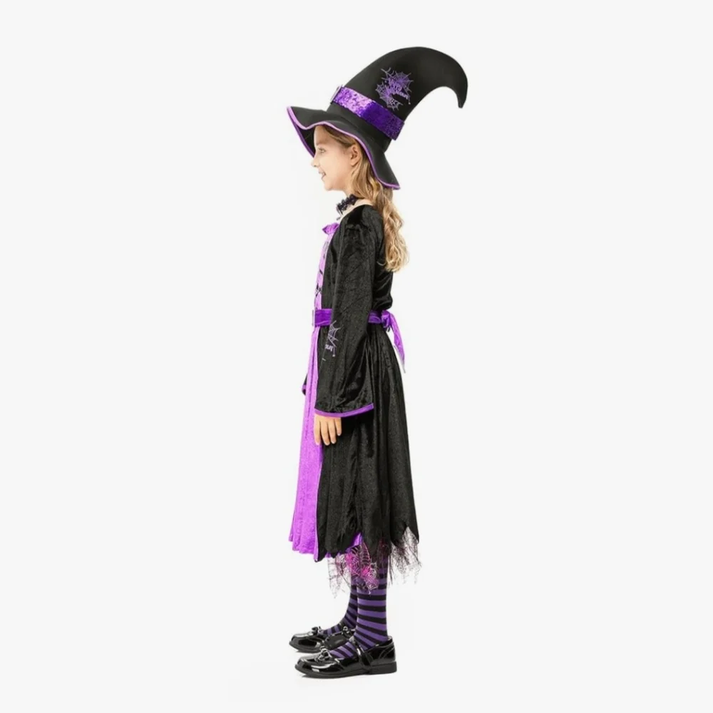 Witch Costume 5pc Halloween Set Small 5-7 Years Dress Belt Hat Choker Leggings